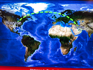 In flight from Houston to Dubai