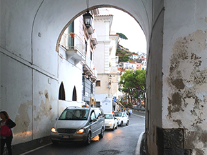 Driving on the narrow road in the city
