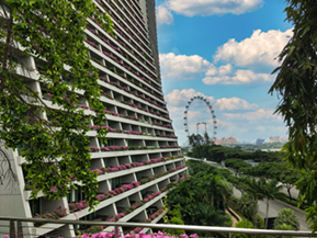 Three towers - Marina Bay Sand hotel: differnt time of day and color.