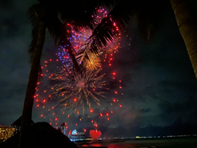 At the end, the fireworks over Hyatt Ziva
