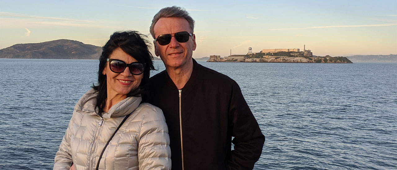 My wife and I on the boat